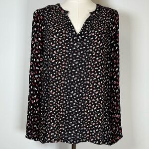 Fat Face Black Multicolor Floral V-Neck Smocked Detail Blouse Women’s Size 10